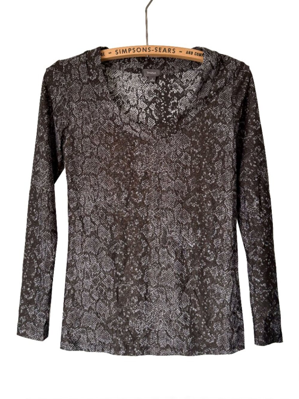 Aritzia Women’s Small Grey Snake Print Long Sleeve Scoop Neck Top
